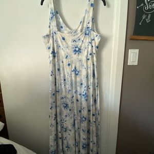 Blue, white and tan floral maxi dress